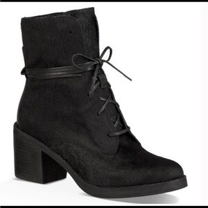 UGG Oriana Exotic Black Cow Hair Zip/Leather Tie Boots womens size 7